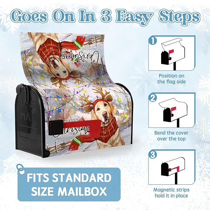 Merry Christmas Mailbox Cover 21x18 Inch Xmas Dog Post Letter Box Covers New Year Golden Retriever Magnetic Waterproof Mail Wraps for Winter Framhouse Outdoor Yard Garden Standard Size