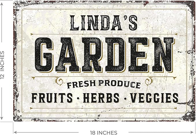 Custom Garden Fresh Produce Sign, Personalized Rustic Name for Backyard, Farm and Christmas Décor Sign, 12x18 Inches, Rust Free .063 Aluminum, Fade Resistant, Made in USA by Sigo Signs