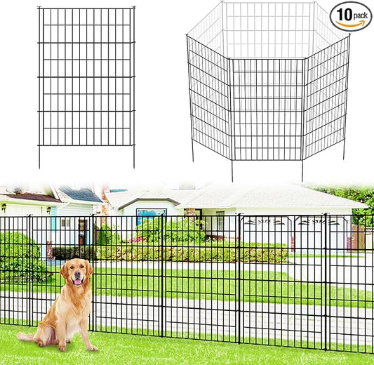 Garden Fence 40 inch H x 28 inch W (10 Panels, Total Length 23 ft) Metal Decorative Fence No Dig Rustproof Animal Barrier Fencing for Dog, Rabbits, and Patio,Yard