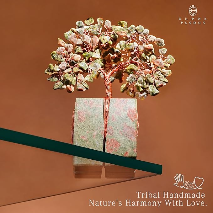 Crystal Tree for Birthday Gifts for Women, Handmade Raw Crystal Base Unakite Chakra Healing Crystal Tree of Life for Positive Energy, Money, Good Luck, Christmas Décor, Home and Office Decor