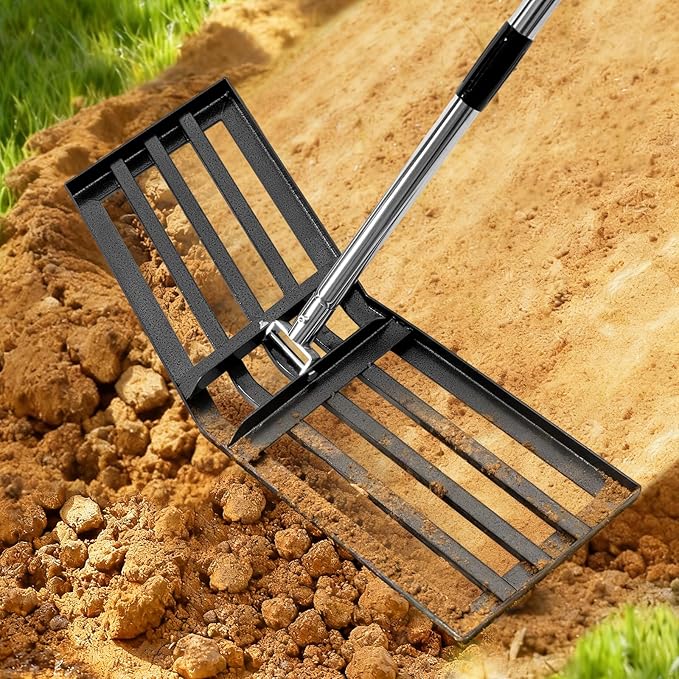 Labor-Saving Design Lawn Leveling Rake [Patent-Pending], 30"x10" Stainless Steel Yard Leveling Rake, 70" Adjustable Handle, Sand Leveling Rakes for Soil, Ground Leveler for Yard, Garden, Farm, Pasture