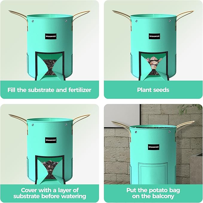 (BFCM Deal) 4 Pack 15 Gallon Potato Grow Bags, PE Garden Planter Bag with Breathable Screen Windows and Reinforced Handles, Ideal for Potatoes, Tomatoes, Carrots and Onions
