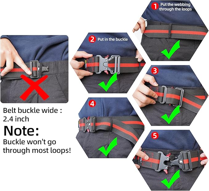 MELOTOUGH 2" Nylon Web Work Tool Belt for Men with Heavy Duty Quick Release Rugged Metal Buckle outdoor men's belt Tool Belts (Black)