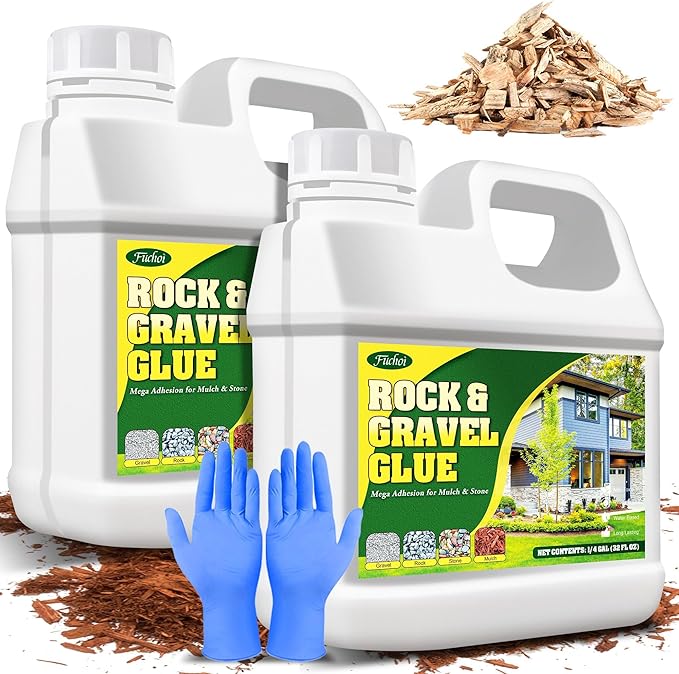 Mulch Glue, Rock Glue 0.5 Gallon / 64oz - Fast Drying and Long Lasting Pea Gravel Stabilizer & Mulch Adhesive Safe for Lockdown Sticky Rocks, Bark, Rubber - Gravel Binder for Garden, Driveway, Walkway