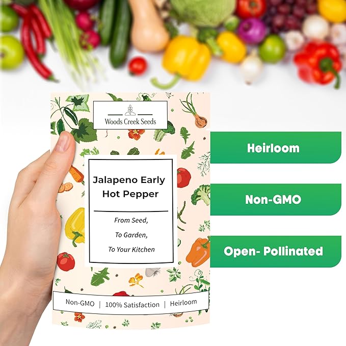 Woods Creek Seeds: Jalapeño Early Hot Pepper Seeds for Planting - Heirloom Non-GMO Jalapeno Seeds for Planting - Beginner Friendly Jalapeno Pepper Seed Pack for Indoor, Outdoor & Home Garden