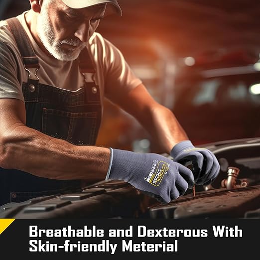 COOLJOB 3/6/12 Pairs Nitrile Rubber Coated Nylon Safety Work Gloves, Dotted for Non-Slip Grip, Breathable Soft Seamless Knit Nitrile Dipped Gloves for Warehouse, Home Improvement, Yard, Grey Xlarge