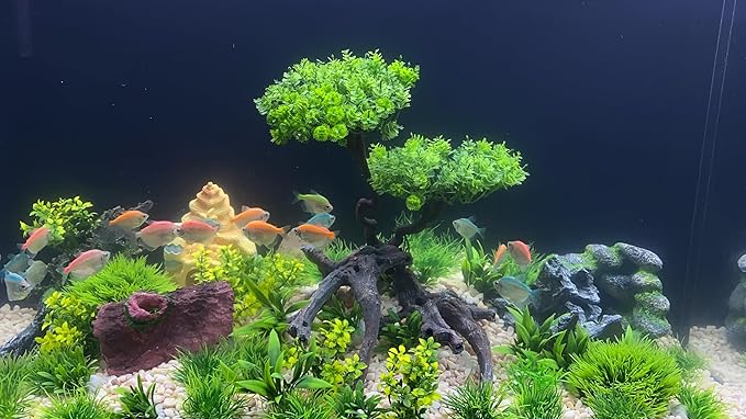 BEGONDIS 25Pcs Artificial Aquarium Tree & Plants Set - Green Fake Aquatic Plants for Aquarium Decorations