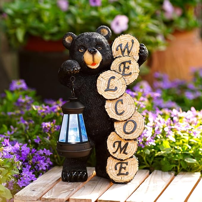 Qeeman Garden Decor Statues: Mothers Day Birthday for Mom Grandma Women Sister Wife Lady Lover - Front Patio Balcony Yard Art Lawn Ornaments Porch Outdoor Outside Decorations (Bear)