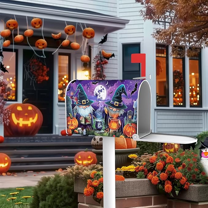 Halloween Gnomes Mailbox Cover Decorations Magnetic Mailbox Cover Standard Size 18X21 Letter Box Covers Decor for Outdoor Home Garden