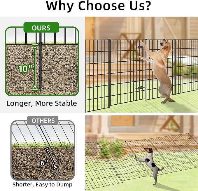 Metal Garden Fence with Gate 40in (H) x 18.7ft (L), 1 Gate + 7 Panels Dog Fence Border Fence Animal Barrier, No Dig Garden Fencing for Yard Flower Bed Lawn Patio Outdoor, PIN402808G Black