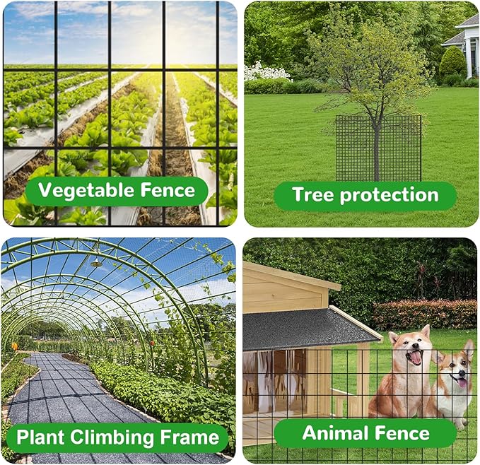 PVC Coated Welded Wire Mesh Fence Roll - 2x3 Inch Mesh, 16 Gauge, Black - for Garden Fence, Pet Cage, Animal Barrier, Farm and Poultry Enclosure (48''×50‘)