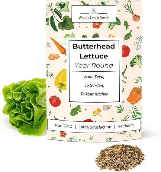 Woods Creek Seeds: Butterhead Heirloom Lettuce Seeds for Planting - Over 2,700 Non-GMO Seed Pack for Indoors, Outdoors, or as Hydroponic Seeds - Beginner-Friendly Green Leaf Lettuce Seed
