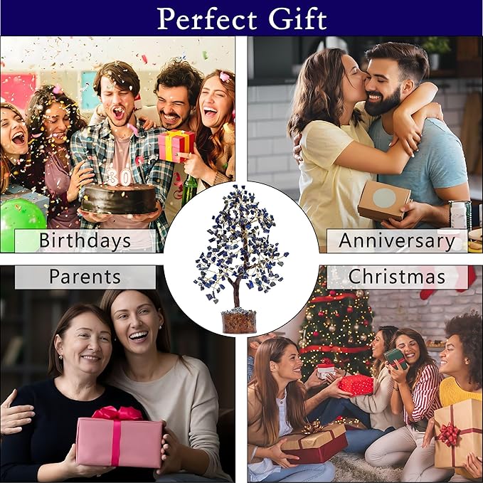 Lapis Lazuli Crystal Tree for Wisdom & Truth Décor for Home and Office | Handmade Bonsai for Communication & Clarity of Thought | Perfect Insight Gift for Loved Ones