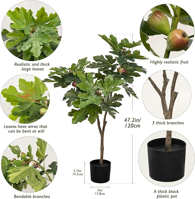 Faux Trees Indoor Living Room Plant Decor Artificial Plants Outdoor Home Decor Fake Tree Office Decor Fiddle Leaf Fig Tree Tall Fake Plant Artificial Greenery 3.9ft Faux Plants Indoor