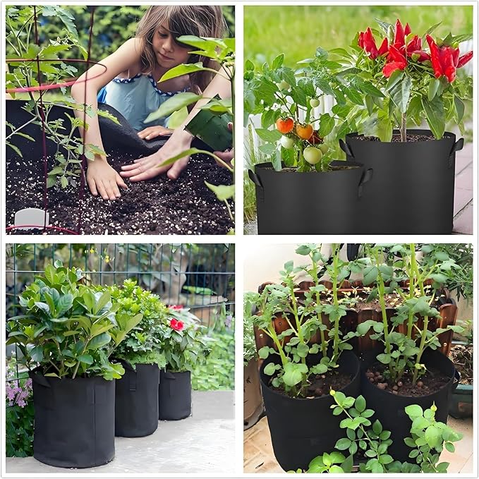 30-Gallon Grow Bags, (10 Pack) Thickened Aeration Fabric Growing Pots Planters with Handles for Planting Vegetables Plants, Black