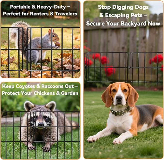 12 Pack Animal Barrier Fence No Dig Garden Defense, 12ft(L) x 13in(H) Rabbit Proof Garden Fencing with 1.2in Gaps, Metal Rabbit Fence, Dog Blocker Under Barriers for Flower Beds & Patio