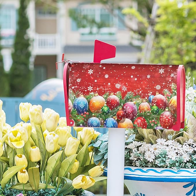 Red Christmas Magnetic Snowflake Mailbox Covers - Standard Size 21" X 25.5" Winter Wraps for Outdoor