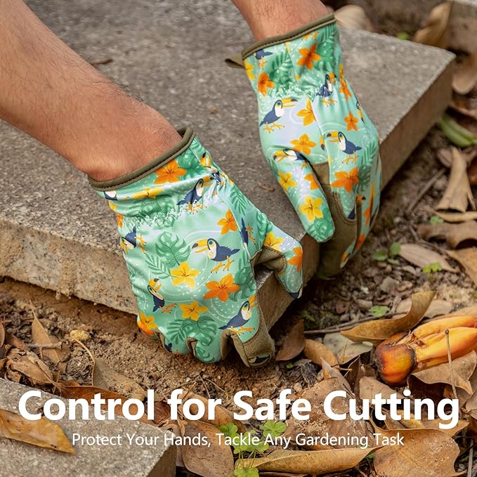 Garden Gloves for Women, Leather Garden Glove for Women Thorn Proof No Stab for Gardening, Weeding, Working, Digging, Planting, Pruning