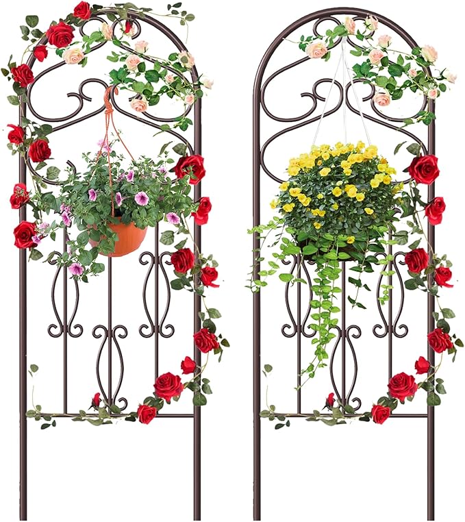 AMAGABELI GARDEN & HOME 2 Pack 60" x 18" Garden Trellis for Climbing Plants Outdoor Rustproof Metal Trellis for Potted Plants and Roses Vines Vegetables Flowers Ivy Cucumbers Clematis Supports Bronze
