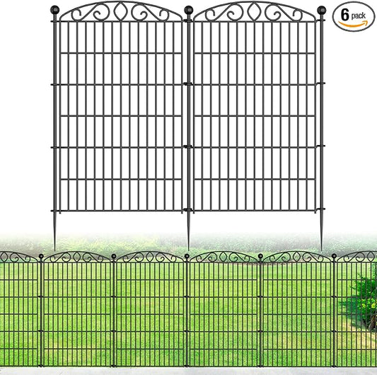 12 Panel No Dig Decorative Garden Fence - 42in H x 25.55ft L, Tall Animal Barrier for Dogs Rabbits, Rustproof Metal Wire Panels for Yard, Patio, and Outdoor Border Use