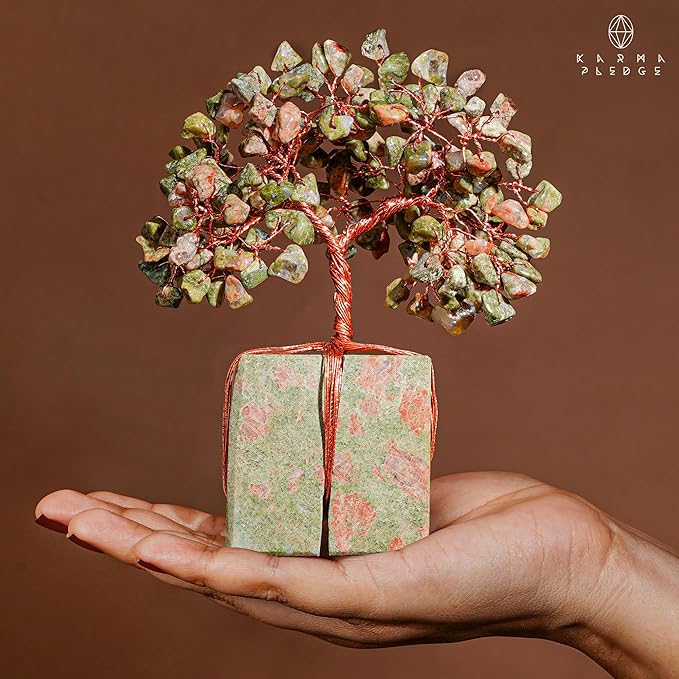 Crystal Tree for Birthday Gifts for Women, Handmade Raw Crystal Base Unakite Chakra Healing Crystal Tree of Life for Positive Energy, Money, Good Luck, Christmas Décor, Home and Office Decor