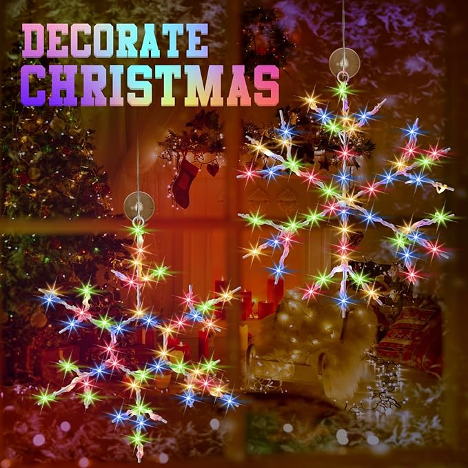 Tuanse 4 Pcs Christmas Silhouette Window Lights Christmas Snowflake Lights with Remote Control LED Lighted Snowflake Decorations Xmas for Window Wall (Colorful)