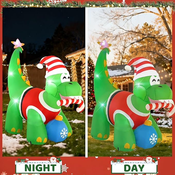 13FT Dinosaur Holding Ball Christmas Decoration with Built-in LED Lights, Christmas Outdoor Inflatable Decoration for Lawn, Yard, Garden, Patio