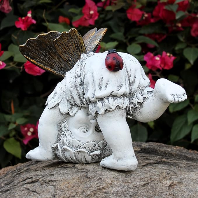 Fairies for Fairy Garden Solar Decor - Fairy Figurines Resin Outdoor Statues Ornaments with Light up Ladybug for Patio,Lawn,Yard,Porch,Outside Angel Gifts