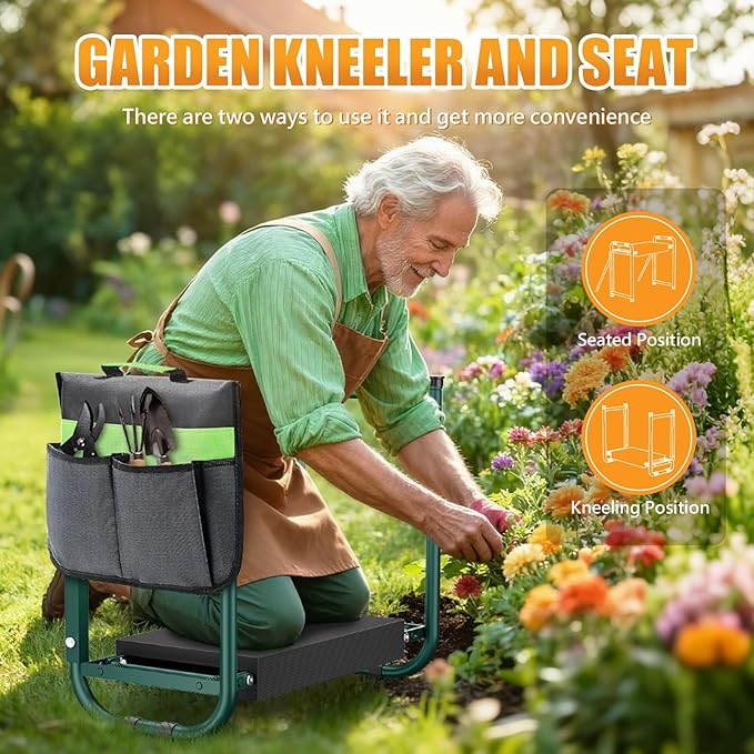 seasky Foldable Garden Kneeler and Seat, Anti-Tipping Gardening Bench Widened Thick Soft Kneeling Pad, Heavy Duty Gardening Stool with Tool Bag,Gardening Gift for Women
