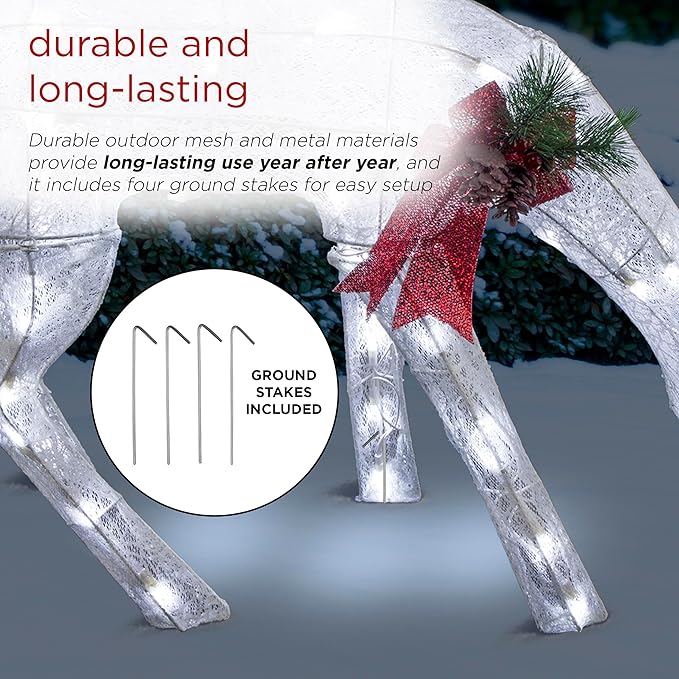 Alpine Corporation 28" H Mesh Grazing Holiday Reindeer Lawn Decoration with Cool White Lights, Christmas Decoration