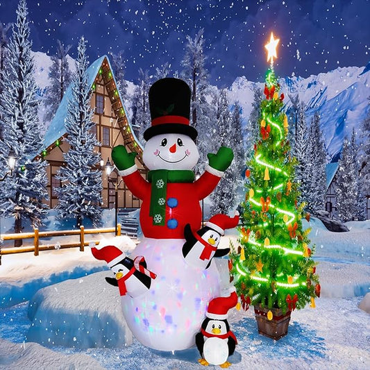 10ft Christmas Inflatable Outdoor Decoration, Kaleidoscope Penguin Snowman Inflatable Yard Decoration with LED Lights for Indoor Outdoor Patio Garden Christmas Decoration…