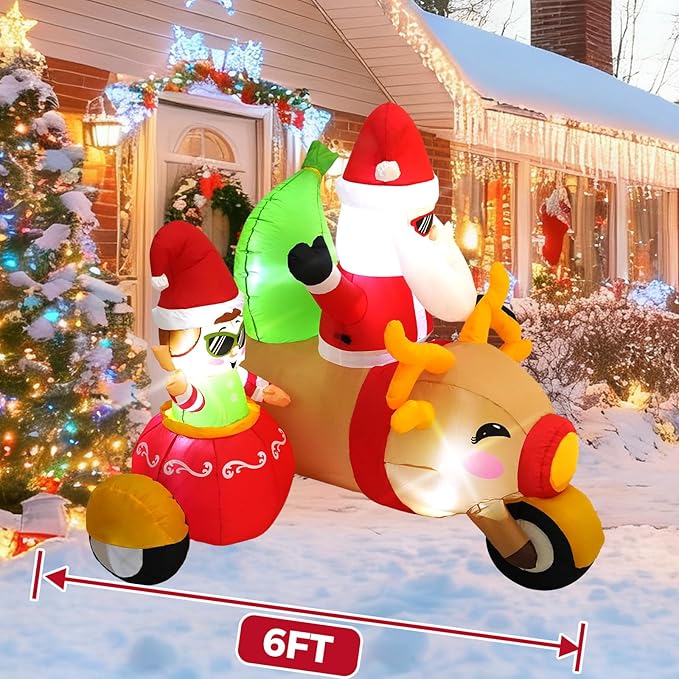6FT Santa Claus Inflatable Decoration with Built-in LED Lights, Christmas Outdoor Inflatable Decoration for Lawn, Yard, Garden, Patio