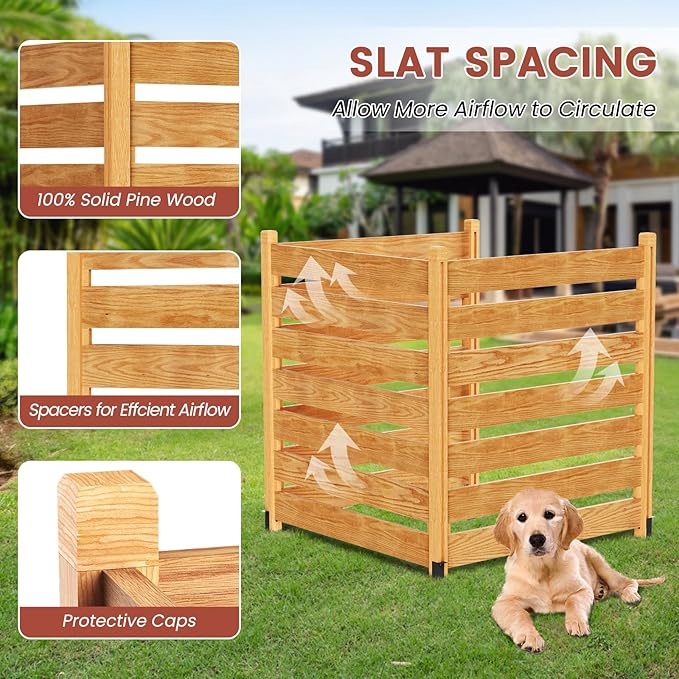 LILYPELLE 36in W x 36in H Air Conditioner Fence, 3 Panels Outdoor Wood Fence Privacy Screen with Planter Box, Outside Trash Can Pool Equipment Enclosure Panels Decorative Fences
