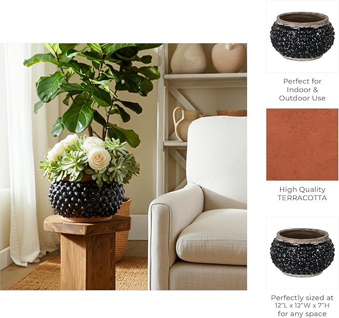 Flower Pots and Planters for Home Decor – Textured Pot for Indoor and Outdoor Display – Unique Design That Enhances House, Garden, and Patio Decor – Bring Style to Every Space – 7" Black & Brown