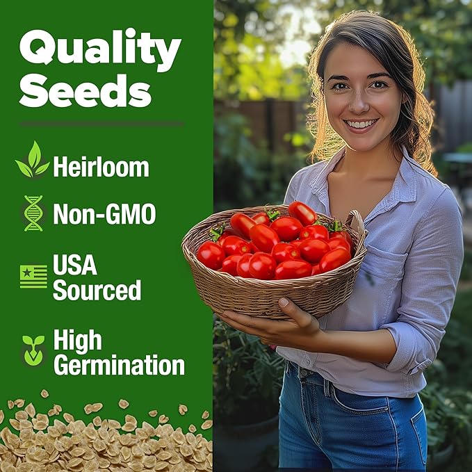 HOME GROWN San Marzano Tomato Seeds – 66 Heirloom Seeds Non GMO – High Germination Tomatoes for Indoor & Outdoor Growing – Classic Paste Variety for Gardeners & Home Use