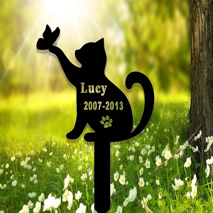 Custom Cat Memorial Stake Sign Metal Cat Grave Marker Cat Garden Decor Remembrance Stake Personalized Cat Name Yard Stake Pet in Heaven Loss of Cat Sympathy Gift