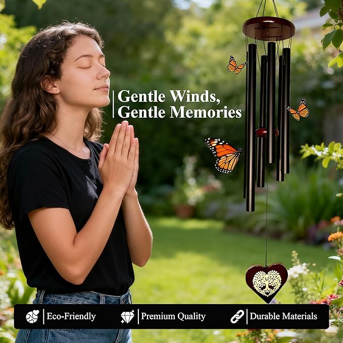 Memorial Wind Chimes, Unique Sympathy Gift for Loss of Loved One Comes with Sympathy Card & Custom Verse on Pendant - for Bereavement/Funeral/Condolences/Grieving/- Gift of Love & Remembrance