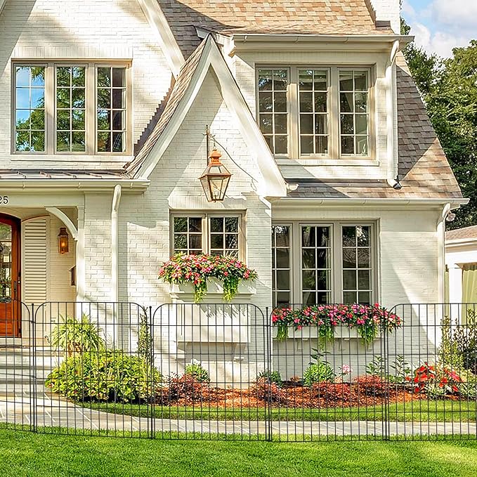 Decorative Garden Fence, 10 Panels 32 in(H) X 23.6 ft(L) Rustproof Metal Wire No Dig Dog Fence Outdoor for Yard, Temporary Tall Garden Fence Animal Barrier Decor for Yard & Patio
