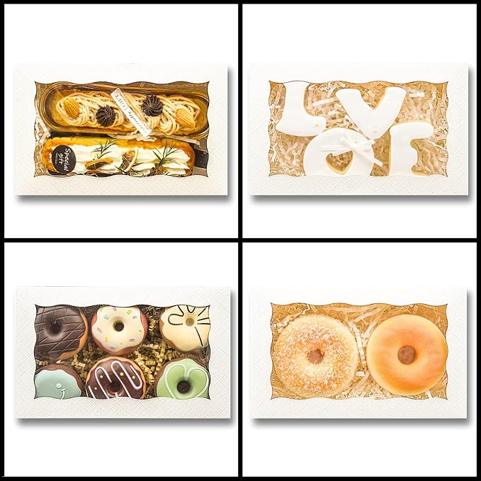 50pcs 7x4.5x1.5 Inches Cookie Boxes with Window White Dessert Boxes Pastry Boxes Small Gift Boxes Bakery Boxes Macaron Boxes Strawberry Boxes