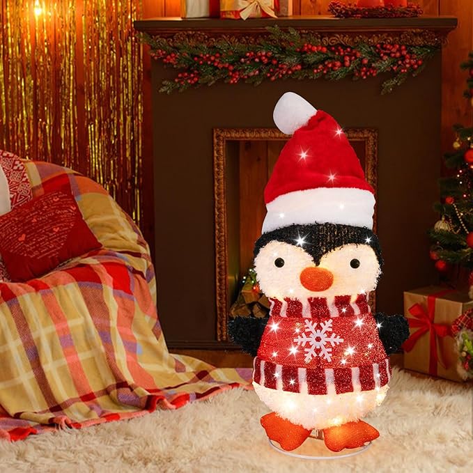 Christmas Penguin Lighted Outdoor Dexoration, Outdoor Lighted Decoration Penguin Xmas Warm Lights Outside Table Lamps Decor, Plug in Outdoor Holiday Decorations for Home, Yard, Garden