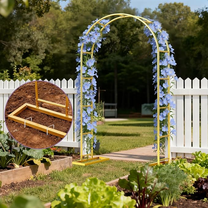 6.6FT Metal Garden Arch Trellis Arbor, Wedding Arch Stand with Steel Frame, Metal Pergola Arbor with Base, Assemble Freely 3 Sizes, for Decor Garden Trellis Climbing Plant, Bridal Party Ceremony