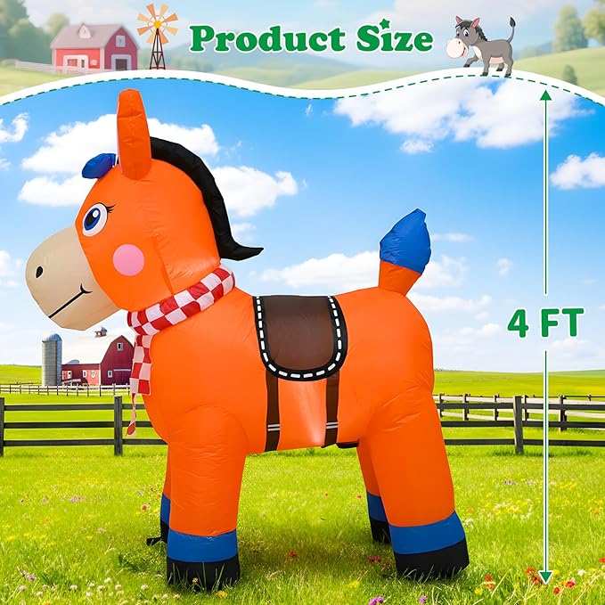 4FT Christmas Spring Farm Ranch Cute Farm Donkey Inflatable Blow up Decoration with LED Light Indoor Outdoor Yard Graden Lawn Party Holiday Decor