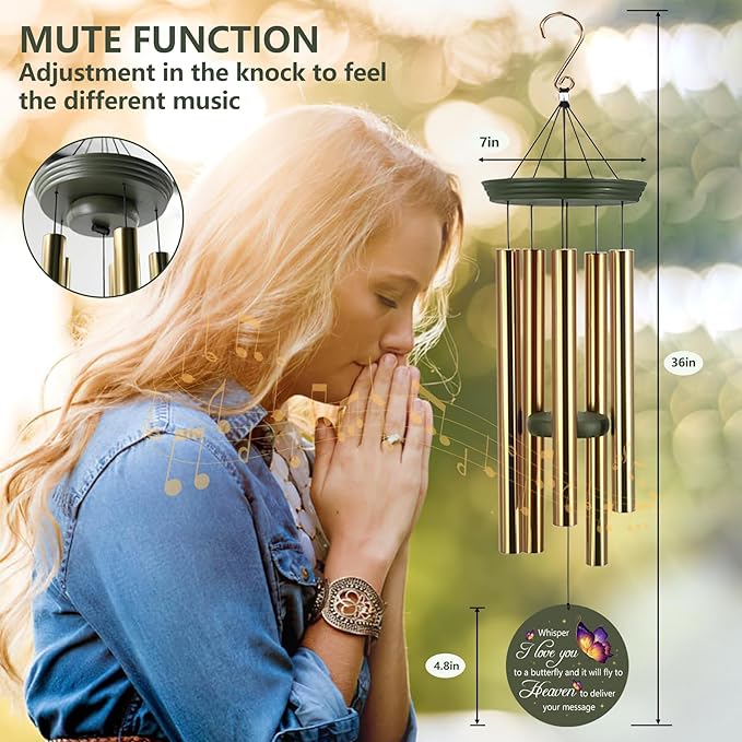 ASTARIN Memorial Butterfly 36" Wind Chimes, Personalized Name Sympathy Wind Chime, in Memory of Loss Mom Loved One, Large Deep Tone Bereavement Windchimes for Clearance(Produced in USA)
