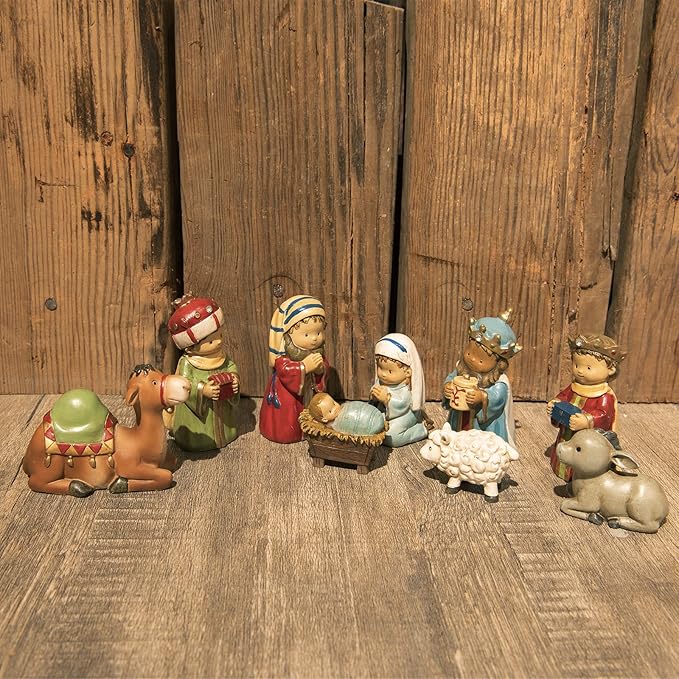 Nativity-Set Christmas-Decorations Indoor Figurines Decor - Hand-Painted Nativity Scene 9 Pieces Neman House Studio