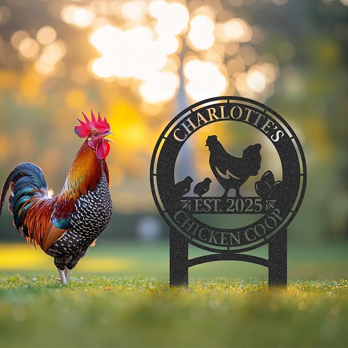 Personalized Metal Chicken Coop Sign, Custom Name Chicken Coop Signs for Outside, Decorative Garden Stakes, Metal Yard Art, Backyard Farmhouse Decor, Chicken Gifts for Women Man Color07