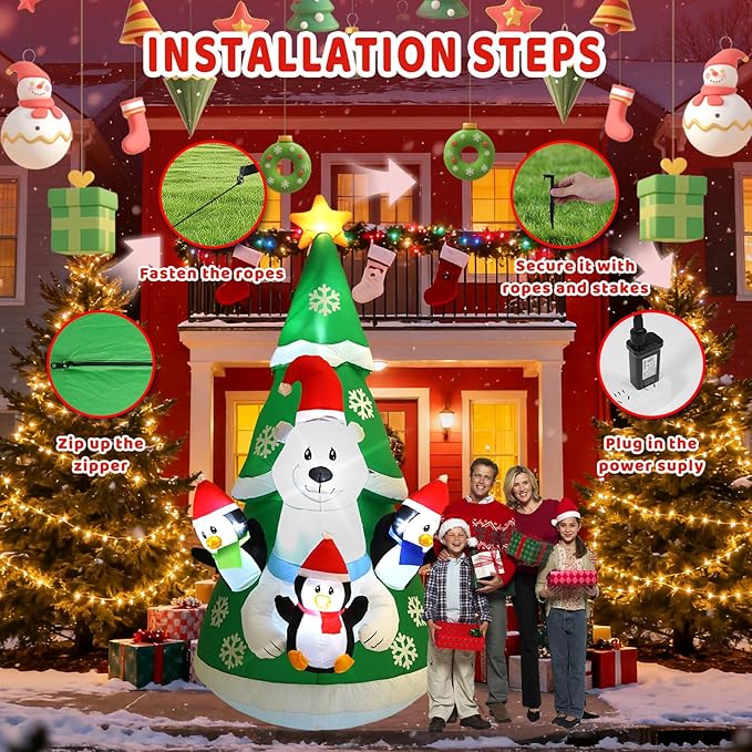 10FT Inflatable Christmas Tree Decoration, Built-in LED Lights and Colorful Flashing Lights, Suitable for Outdoor Inflatable Decorations in Lawns, Gardens, and Courtyards at Christmas