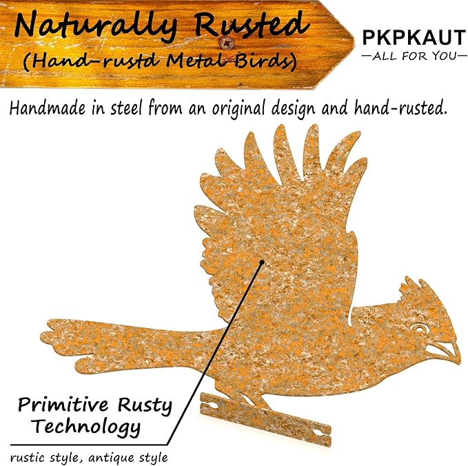 5-Piece Metal Bird Craft Statue Set - Cardinal Silhouettes, Rusty Finished - Perfect for Fence Toppers & Outdoor Decor