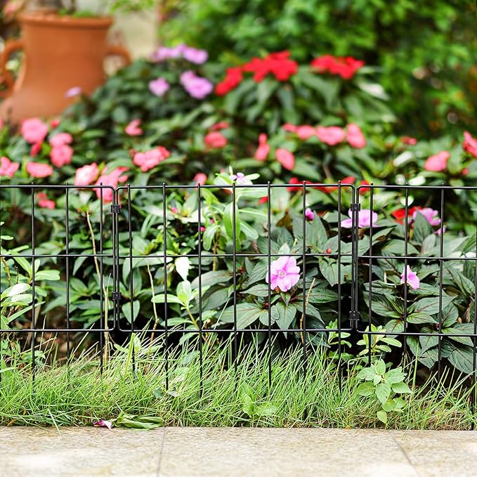 10 PCS Animal Barrier Fence, 17''(H) X 10.8 Ft(L), No Dig Garden Fencing Border for Small Dogs & Rabbits, Rustproof Metal, Decorative Fencing for Outdoor Landscape Yard Patio, 2‘’ Spike Spacing Fence