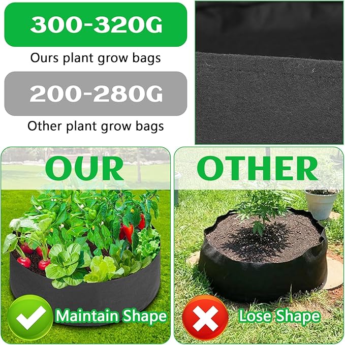2 Pack Large 50 Gallon Plant Grow Bags, Round Black Fabric Raised Garden Beds, Durable Garden Planter Cloth Pots Container to Grow Vegetables for Outdoor Plants