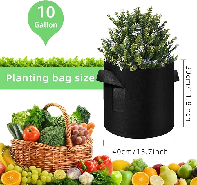 150 Pack 10 Gallon Grow Bags Garden Plant Grow Bag Aeration Fabric Pots with Handles Nonwoven Cloth Pots Planting Bags Garden Bags to Grow Vegetables Flowers Potatoes (10 Gal)